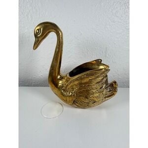 Vintage Brass Swan Planter Figurine Hollywood Regency Gold Mid Century Modern